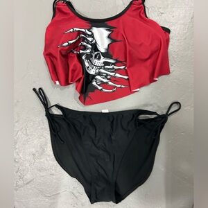 Red and Black Skeleton Bikini Set